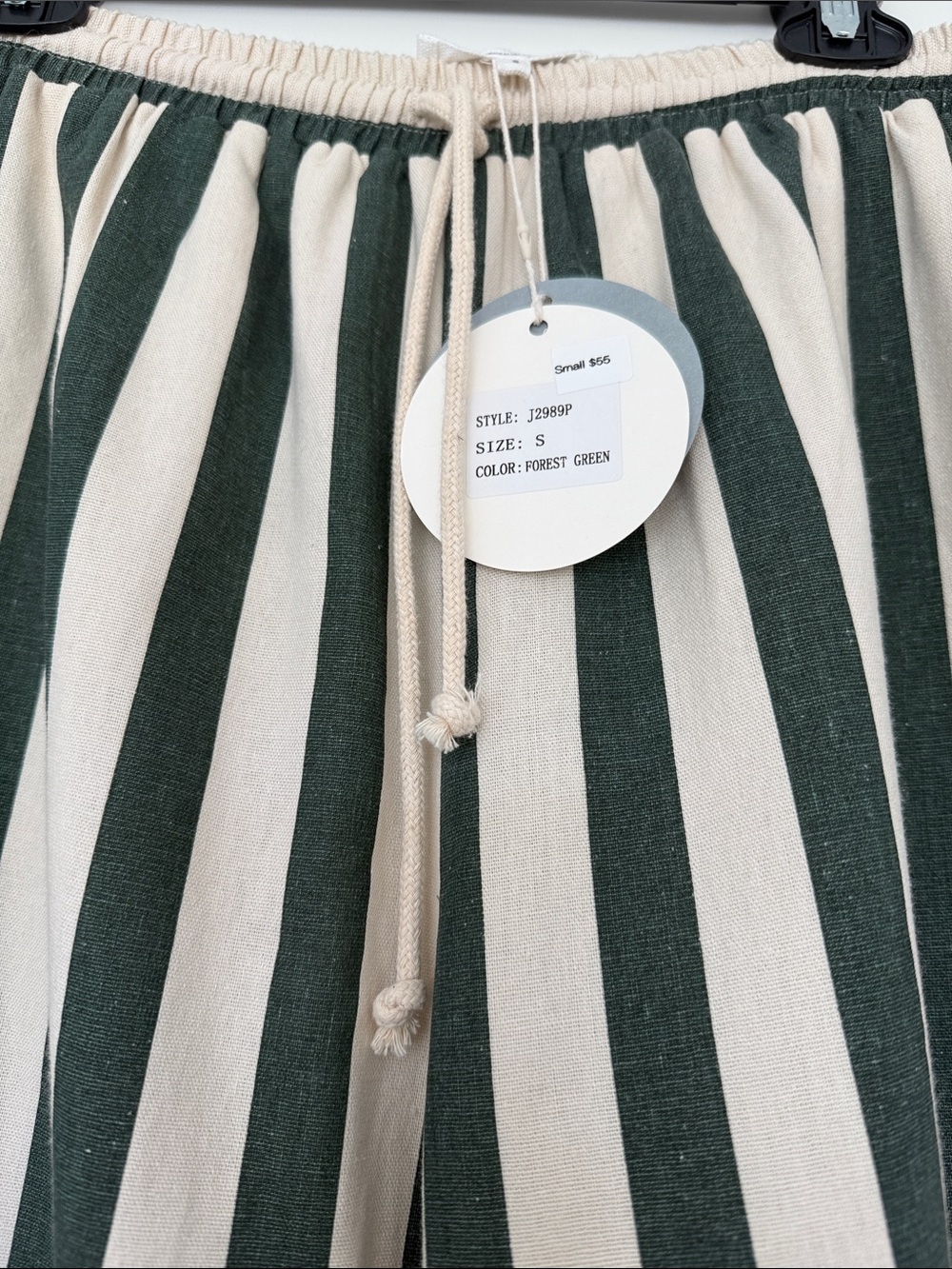 Women’s Wide-Leg Striped Linen Blend Pants - Green/Cream - Picture 2 of 2